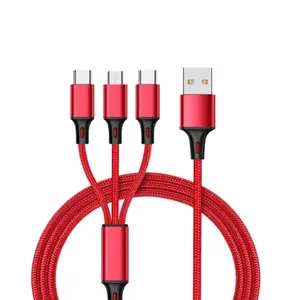 Nylon Braided 4ft 3 In 1 Usb 2.0 Charger Cable Micro Usb 8pin Type C Fast Charging Data Cable For Mobile Phone