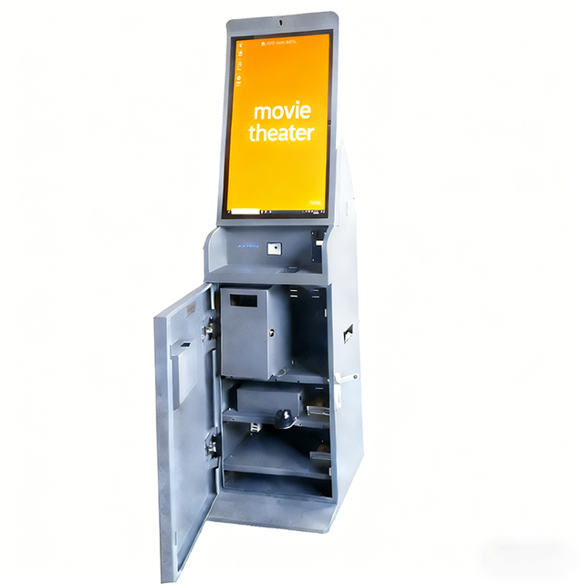 Floor Self Service Ticket Kiosk Build in QRcode Scanner to Give Change with Coins in Grey for Movie Theater