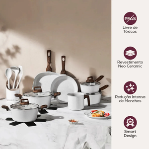 Ollas y Sartenes de Alta Calidad con Asas de Madera Suave al Tacto, Cerámica Beige Antiadherente, Juego de Utensilios de Cocina de Aluminio Forjado - Product Image 2
