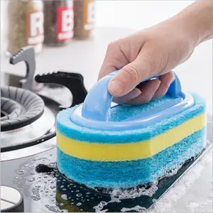 Cepillo de esponja para limpieza de platos de cocina y baño, con mango