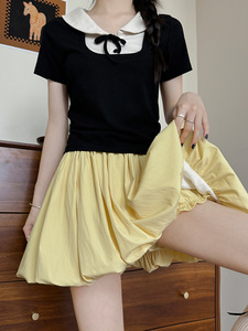 Femmes été gris fleur bourgeon jupe pantalon nouveau Style ample a-ligne avec mince gonflé plissé taille tombée tissu tricoté - Product Image 6