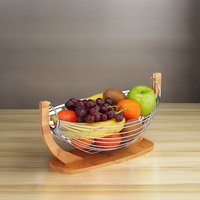 Bol de rangement moderne en bambou et acier inoxydable pour fruits et légumes, avec design détachable, organisateur de comptoir écologique