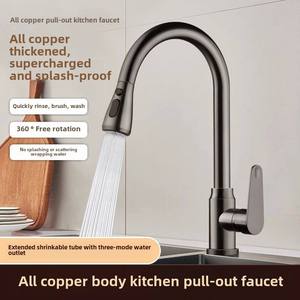 <span class=keywords><strong>Robinet</strong></span> de <span class=keywords><strong>cuisine</strong></span> moderne en céramique à poignée unique, anti-éclaboussures, finition brossée, eau chaude/froide, bec rotatif, pour usage domestique - Product Image 2