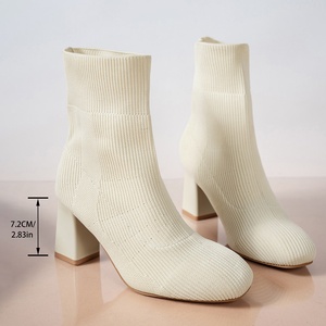 Bottes pour femmes à <span class=keywords><strong>talon</strong></span> épais et bout carré, respirantes et chaudes, à enfiler, en tissu maillé, Nouvelle collection Printemps-Automne 2025, Tendance Internet - Product Image 6