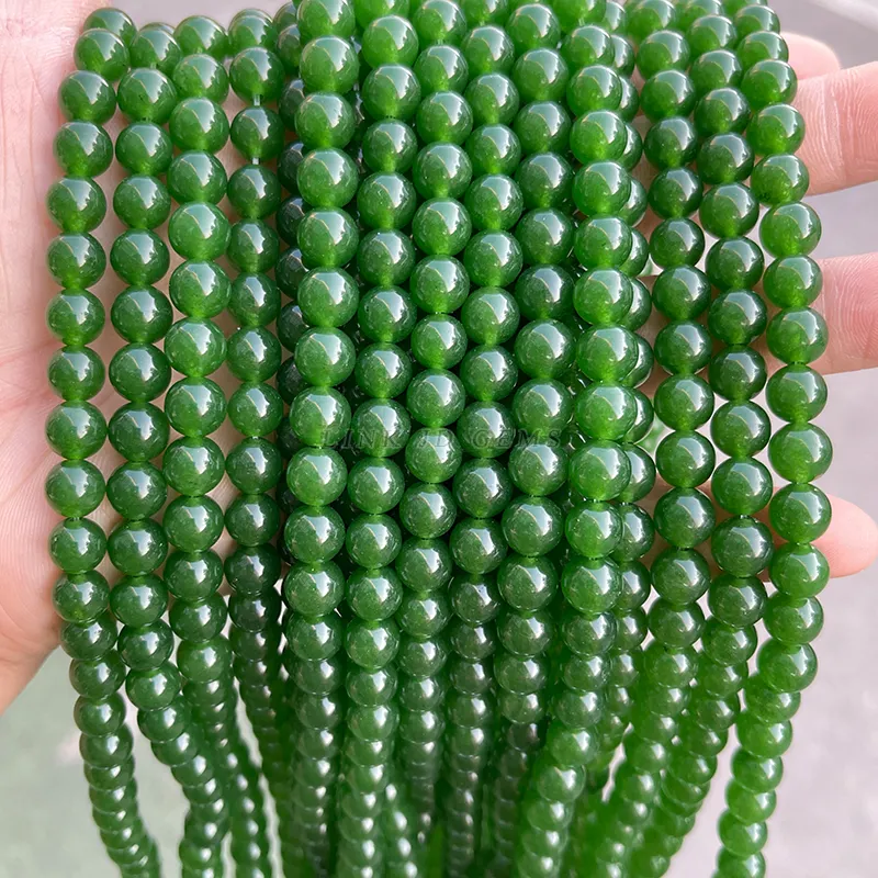 JD 4mm 6mm 8mm 10mm 12mm 14mm Natural Brilliant Round Loose Beads Dyed Color Green Chalcedony Jades Stones