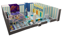Équipement de terrain de jeu intérieur coloré Bettaplay Petit château de nuit pour enfants avec filet arc-en-ciel et tranpoline à vendre