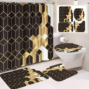 Ensemble de rideaux de douche géométriques modernes avec tapis de bain et couvercle de toilette, en polyester, impression numérique, antidérapant, accessoires de salle de bain - Product Image 2