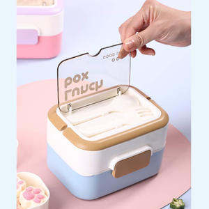 Boîte à lunch rectangulaire colorée et portable avec couvercle en plastique pour les employés de bureau et les étudiants, micro-ondable, double couche, grande capacité - Product Image 3