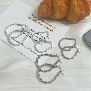 Kaiming S925 Sterling <b>Silver</b> Twisted Geometric <b>Hoop</b> Earrings 925 <b>Silver</b> Everyday Wear - Product Image 2