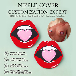 Cubrepezones Adhesivos Románticos de Satén Rojo con Estampado de Labios para el Día de San Valentín, Desechables - Product Image 1