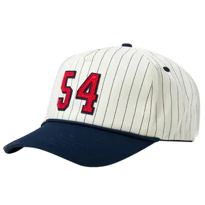 Gran oferta, gorras Vintage con ala curva de 5 paneles, logotipo bordado personalizado, gorra de béisbol de dos tonos a rayas con cuerda