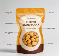 Sachet d'emballage Mylar à fermeture éclair avec fenêtre transparente mate de qualité alimentaire, personnalisable avec logo, pour amandes, noix de cajou et autres snacks, avec encoche de déchirement et base stable