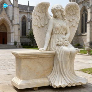 Escultura <span class=keywords><strong>de</strong></span> Ángel <span class=keywords><strong>de</strong></span> Mármol Blanco Hecha a Mano Personalizable, <span class=keywords><strong>Monumento</strong></span> Funerario con Diseño Europeo para Cementerios al Aire Libre - Product Image 4