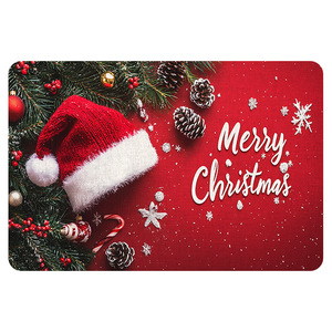 Alfombra de Baño con Estampado Navideño, Diseño de Gorro de Santa Rojo, Antideslizante, Rectangular, Absorbente, de Cuero, Novedosa, para Ducha - Product Image 1