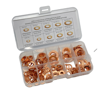 Assortiment de 200 rondelles d'étanchéité en cuivre de 9 tailles (M5, M6, M8, M10, M12, M14, 1mm, 1.5mm) pour bouchon de carter d'huile, avec boîte de rangement en plastique