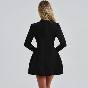 Abito da Donna in Stile Streetwear Europeo-Americano con Scollo a V, Cerniera Posteriore, <span class=keywords><strong>Maniche</strong></span> <span class=keywords><strong>Lunghe</strong></span>, Sexy e alla Moda, Tinta Unita per la Stagione Autunnale - Product Image 6