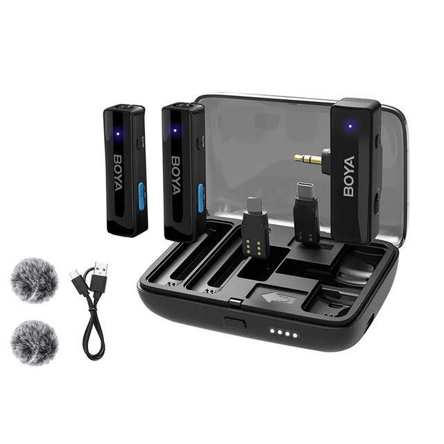 BOYALINK 2.4GHz Wireless Lavalier Microphones 3 in 1 Wireless Lapel Mic for Smartphone Ipad DSLRs Camorders