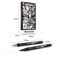 MOBEE P-967A6B 6 pièces/ensemble 2mm pointe peinture acrylique noire pour toile pierre Art marqueur ensemble école artiste acrylique peinture marqueur