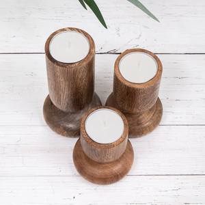 Hand <b>Carved</b> Wooden <b>Candle</b> Pillar Holder in set of 3 Sizes - Product Image 5