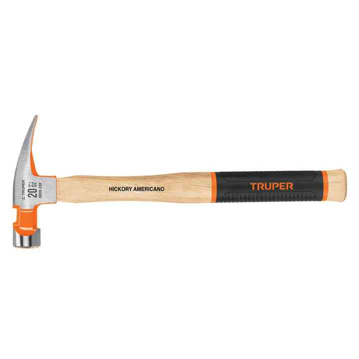 Truper 20 oz Polished Hammer with Straight Claw and Milled Jaw Carbon Steel DIY Industrial Grade Hickory & Fiberglass Handle