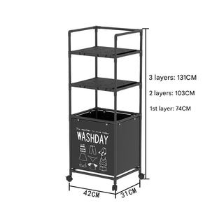 Huishoudelijke opbergwagen met wielen, wasmandrek, verrijdbaar opbergrek met wasmandkar - Product Image 5