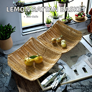 2025 HT keranjang penyimpanan rotan alami kerajinan tangan desain lipat anyaman Lemon kuning lucu keranjang makanan plastik Modern buah - Product Image 2