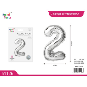 Argent 16 pouces numéro 2 aluminium Mylar ballon grandes lettres forme pour la fête des mères nouvel an chinois dos école fêtes événements - Product Image 1