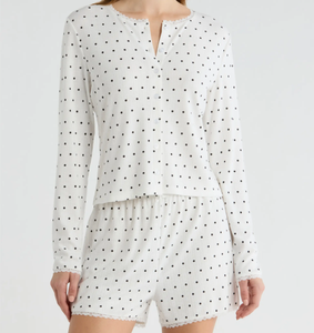 Set Pigiama Classico da Donna in Jacquard, Elegante con Maniche Lunghe e Pantaloncini, Abbigliamento da Casa di Alta Qualità e Traspirante - Product Image 1