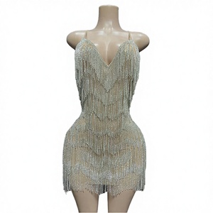 Vestido <span class=keywords><strong>de</strong></span> Noche <span class=keywords><strong>de</strong></span> Lujo para Mujer, Estilo A-Line con Cintura Impero, Escote en V Profundo, Adornado con Pedrería y Flecos, Ideal para Fiestas y Discotecas, Colección <span class=keywords><strong>2022</strong></span> - Product Image 2
