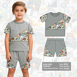 2026 New Custom Little <strong>Boy's</strong> Spliced Design and Printing Set <strong>Kids</strong> High-Quality Round-Neck T-Shirt and <strong>Shorts</strong> Set Summer Clothing - Product Image 1