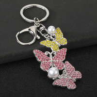 Gantungan Kunci Kupu-kupu dengan Aksen Mutiara, Hiasan Tas Berkilau untuk Wanita, Gantungan Kunci Kristal Elegan, Hadiah