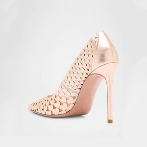 Escarpins d'été pour femme à talons hauts et fins, grande taille 46, bout pointu, dorés, avec détails en forme de cœur, coupe large - Product Image 2