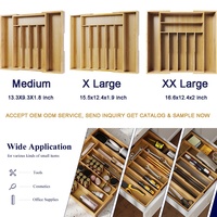 Organisateur de tiroir de cuisine extensible en bambou FDA LFGB pour ustensiles de cuisine, couverts, argenterie, plateau de séparation, boîte de rangement