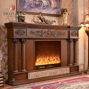 Inserción de chimenea eléctrica de madera, Repisa moderna de hierro fundido con mantel de esquina, estante envolvente, en venta