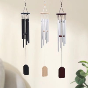 Style européen métal aluminium Tube vent carillon en bois carré pendentif pour balcon porte décoration jardin ornements produit d'usine - Product Image 2
