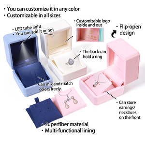 Custom Logo High-end Microfiber <b>LED</b> <b>Lighting</b> Jewelry Box Multifunctional Lining for <b>Ring</b> Necklace Earrings Wedding Proposal - Product Image 2