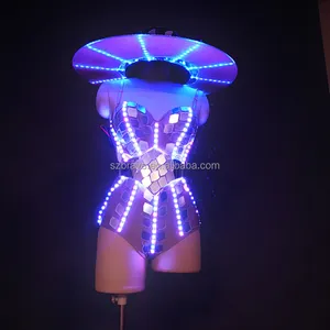 LED点滅女性服ledステージキラキラコスチュームスーツledライトコスチュームステージdjディスコダンスダンス用