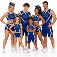 Ensemble d'entraînement de cheerleading OEM All Star avec cristaux AB scintillants, soutien-gorge bleu roi et noir, short taille haute, tenue d'entraînement pour équipe universitaire