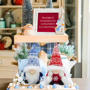 21 cm Weihnachts-Gnom im Schwedischen Nordischen Stil, Rot-Blau mit Schneeflocken, Gestrickte Navidad Noel Puppe, Kleine Weihnachts-Gnome Plüsch - Product Image 3