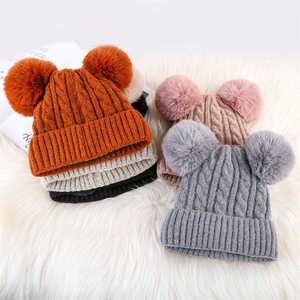 2025 New Twist Double <b>Ball</b> <b>Wool</b> Hat Children Hat <b>Wool</b> Knitted Hat Autumn Winter Boys and Girls' Beanies Caps - Product Image 2