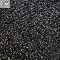 Tissu en maille extensible Nanyee Textile à rayures, brodé de paillettes noires et de perles, avec des pompons, pour les tenues de danse et de mariage des filles