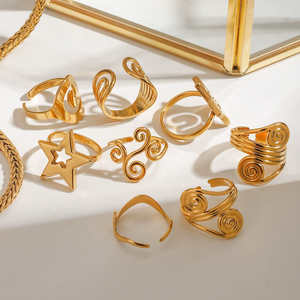 Модные ювелирные изделия, нестандартные пользовательские кольца 18k позолоченные из нержавеющей стали водонепроницаемый дизайн океана Открытое кольцо для женщин - Product Image 4