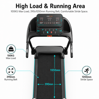 Tapis roulant domestique avec moteur DC 1,5 CV, écran LED, vitesse de 1 à 12 km/h, sans inclinaison, capacité de 100 kg, machine de course compacte pour la remise en forme en intérieur