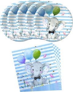 Baby Shower Blue Paper Plate Napkin Printing Elephant Theme Birthday Disposable Plastic Tablecloth Decoration Party Supplies
