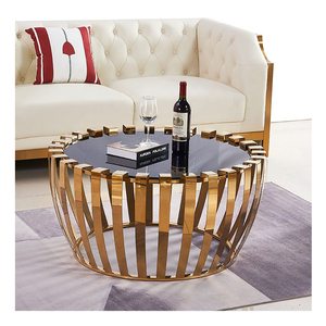 Set di Divani per Casa, Arredamento Soggiorno, <span class=keywords><strong>Tavolini</strong></span> <span class=keywords><strong>da</strong></span> Caffè di Lusso Moderni in Acciaio Inox e Vetro Rotondi a Prezzo Scontato - Product Image 2