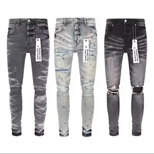 Màu tím của người đàn ông lỗ thời trang vải thương hiệu thư căng jeans tím thiết kế Thương Hiệu Châu Âu và Hoa Kỳ