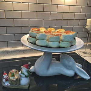 Decoraciones <span class=keywords><strong>de</strong></span> Cocina <span class=keywords><strong>de</strong></span> Conejito <span class=keywords><strong>de</strong></span> Pascua, Platos <span class=keywords><strong>de</strong></span> Cerámica Blancos, Soporte para Tartas para Postres y Galletas - Product Image 6