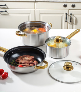 Juego de utensilios de cocina de diseño clásico de acero inoxidable de 12 piezas, tapas de vidrio, <span class=keywords><strong>estufa</strong></span> de <span class=keywords><strong>Gas</strong></span>, incluye olla de leche, olla para sopa, combinación de sartén - Product Image 4