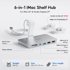 Hub USB C PULWTOP para <span class=keywords><strong>iMac</strong></span> - 10 Gbps, Compatible con M1/M3/M4, 2 USB 2.0, Lector de Tarjetas SD/TF para <span class=keywords><strong>iMac</strong></span> de 24 Pulgadas y <span class=keywords><strong>Studio</strong></span> Display - Product Image 2