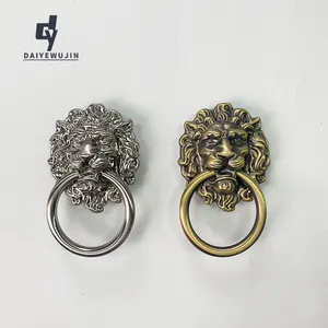 Wardrobe cabinet lion head handle antique copper zinc alloy ring single-hole cabinet door drawer invisible drawer handle